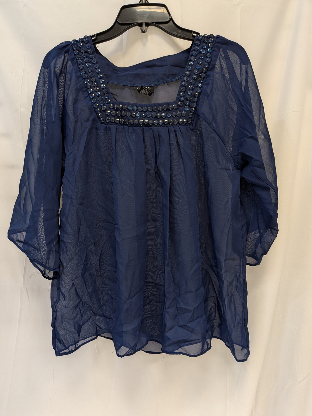 Rue21 Navy Beaded Square-Neck Sheer Blouse